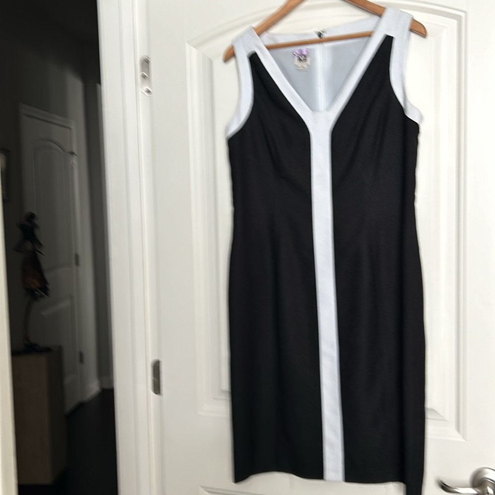 Black and White Sleeveless Dress With Slit at Back.